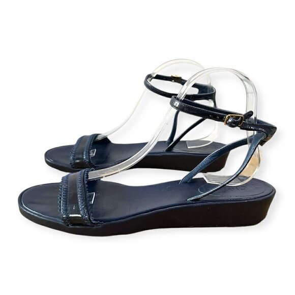 Chloe Rubber Wedge Ankle Strap Patent Sandals. Navy blue, Size 38.5 EU - Picture 4 of 16